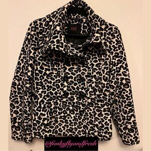 Y2K 2000 Forever 21 XXI thick lined leopard double breasted coat-jr M or adult S